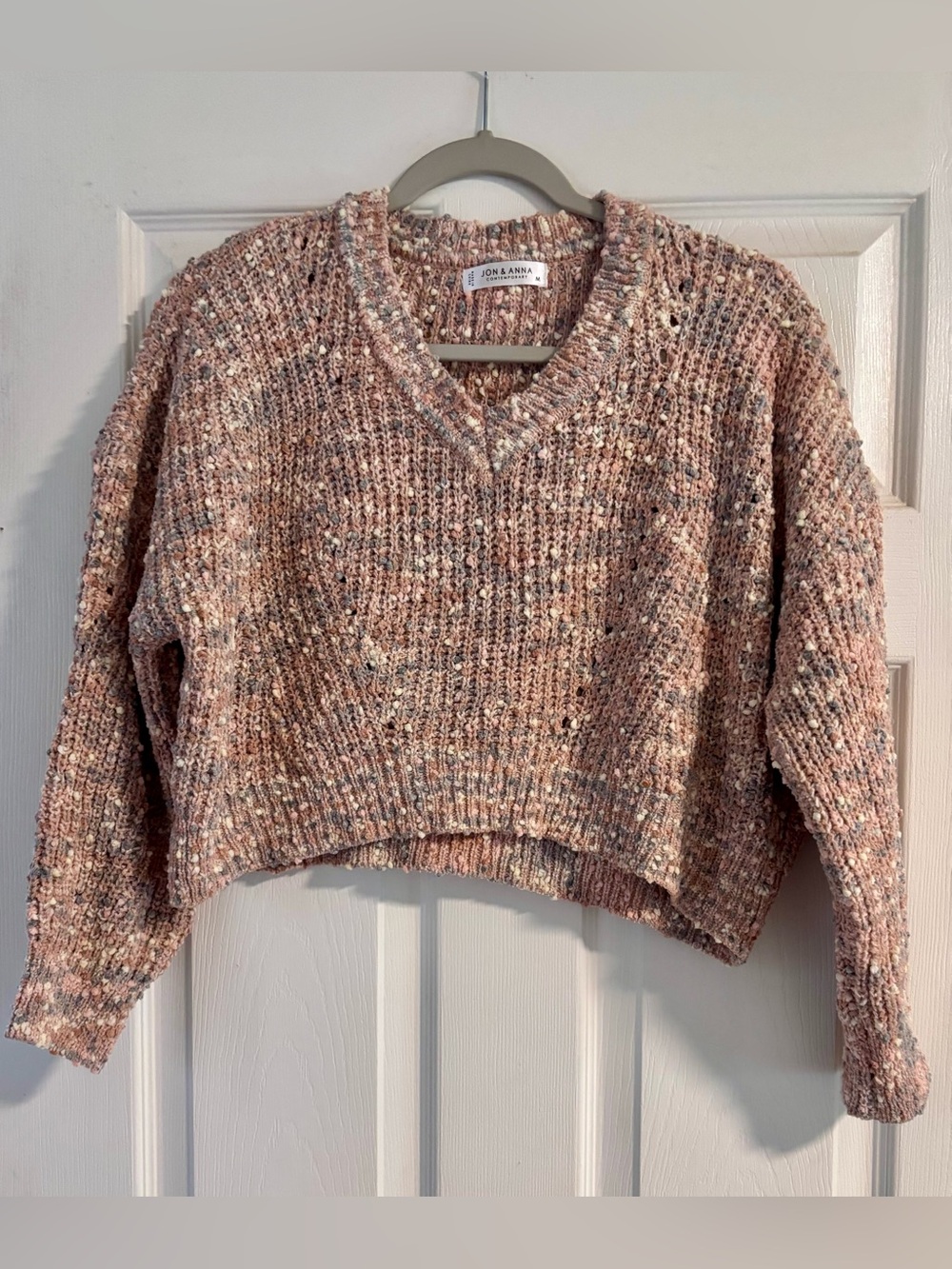 Jon & Anna Blush Marled V-Neck Cropped Sweater